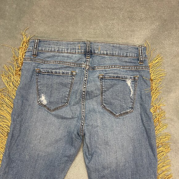 Eunina Jeans Women Size 11 Skinny Low Rise Classic Stretch Denim Fringe Sides - Picture 11 of 12
